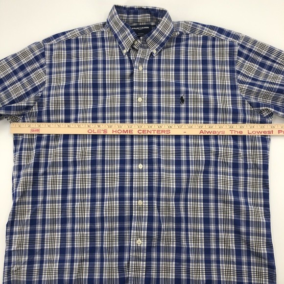 Ralph Lauren Golf Button Front Shirt Blake Large Blue White Plaid Short Sleeves - Picture 7 of 11
